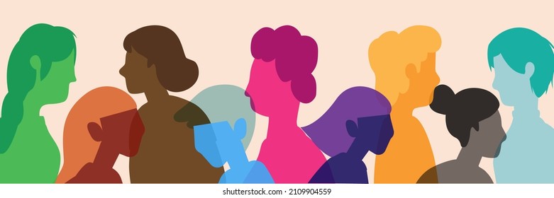 Coexistence harmony and multicultural community integration. Racial equality and Diversity multiethnic people. Group side silhouette men and women of different culture and different countries.