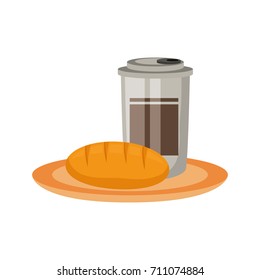 cofee cup and bread  vector illustration