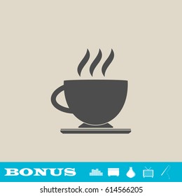 Cofee cup icon flat. Grey pictogram on light background. Vector illustration symbol and bonus button real estate, ottoman, vase, tv, fishing rod