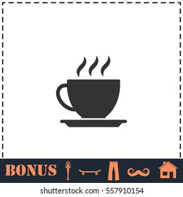 Cofee cup icon flat. Simple vector symbol and bonus icon