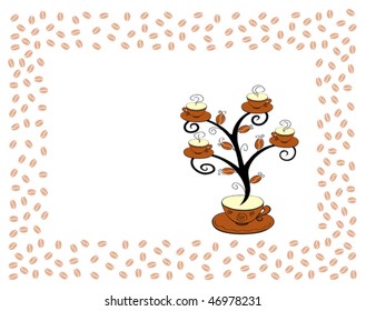 Cofee cup tree series. Tree on white background. In a framework. Vector illustration.