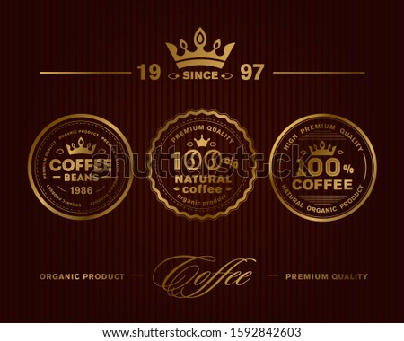 Cofee Premium Quality Stamp. Vector icon set. High premium quality organic product. Since 1997