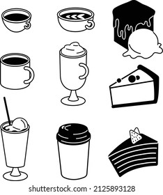 cofee set. cakes set.white and black. vector