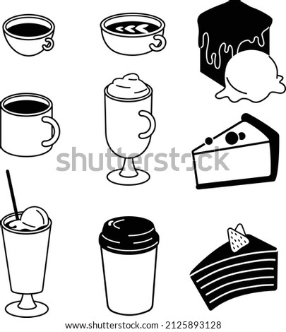 cofee set. cakes set.white and black. vector