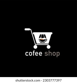 The Cofee Shop logo is simple with a white shopping cart icon and a picture of a coffee cup in the middle