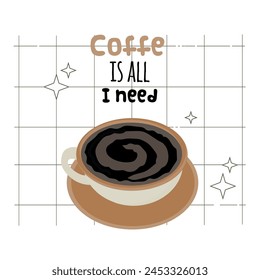 Coffe is al li need retro style vector card illustration