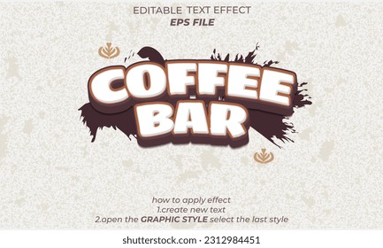 coffe bar text effect, font editable, typography, 3d text 