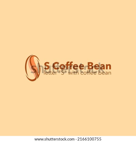 Coffe bean logo made from S letter. S coffe letter. Simple coffee logo. S letter logo for coffee shops.