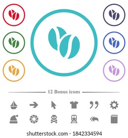 El café es un frijol de color plano en los contornos de forma circular. 12 íconos adicionales incluidos.