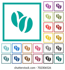 Coffe beans flat color icons with quadrant frames on white background