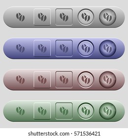 Coffe beans icons on rounded horizontal menu bars in different colors and button styles