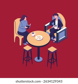 coffe break flat style isometric illustration vector design