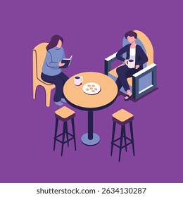 coffe break flat style isometric illustration vector design