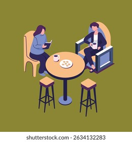 coffe break flat style isometric illustration vector design