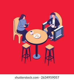 coffe break flat style isometric illustration vector design