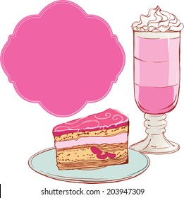 Coffe and cake card with text frame.vector