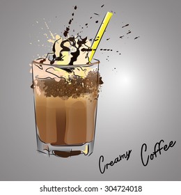 coffe cream in glass with color splash 