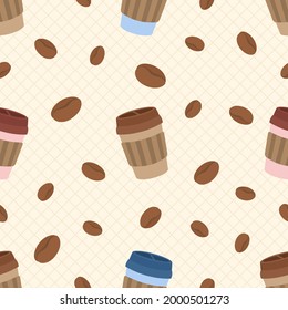 coffe cup and beans seamless pattern