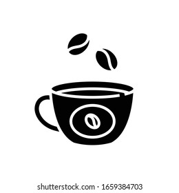 Coffe cup black icon, concept illustration, vector flat symbol, glyph sign.
