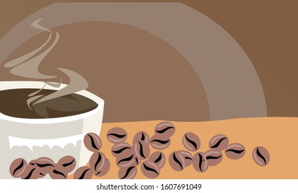 Coffe Cup And Coffee Beans On table wallpaper Ilustration
