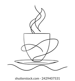 Coffe cup Continuous line art on white background.