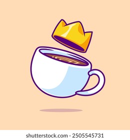 Coffe Cup With Crown Cartoon Vector Icon Illustration. Drink Object Icon Concept Isolated Premium Vector. Flat Cartoon Style