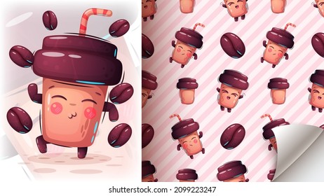 Coffe cup dance - seamless pattern