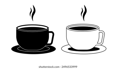Coffe cup Icon, Outline Mug Icon design with steam, Silhouette graphic for Beverage menu, Cafe illustration, Modern Clip art, Vector stock