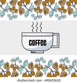 coffe cup and plant wiith leaves and grains background