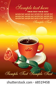 coffe cup with rose on red background