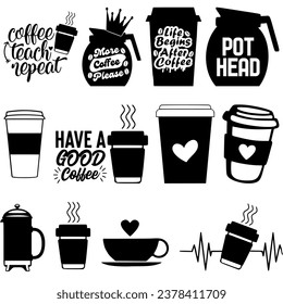 Coffe cup sillhouette, coffee quotes, coffee vector