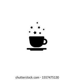 coffe cup with stars. mug with tea or coffee icon Isolated on white background. Vector flat iIllustration. Coffee break insiration picrogram.