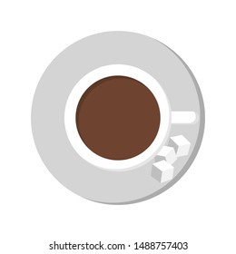 Coffe cup top view icon. Brown drink, morning beverage with sugar. Isolated vector illustration in flat style