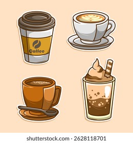 Coffe drink doodle sticker hand draw collection set
