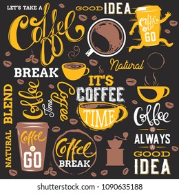 Coffe Elements Set.Text.Lettering.Vector Illustration.