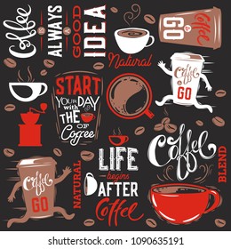 Coffe Elements Set.Text.Lettering.Vector illustration.