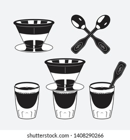 Coffe Filter Spoon and Glass Of Espresso Vector