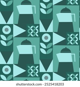 Coffe Geometric Pattern Design With Colorful Element Background, Memphis, Background, Abstract Background Image
