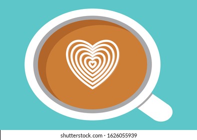 A coffe glass with latte art heart motif