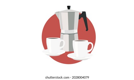 Coffe Icon. Vector isolated editable flat illustration of a coffe maker and two coffe cups