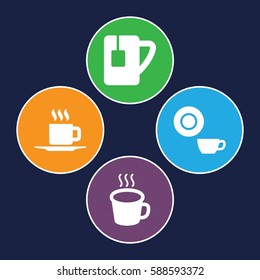 coffe icons set. Set of 4 coffe filled icons such as dish, tea cup