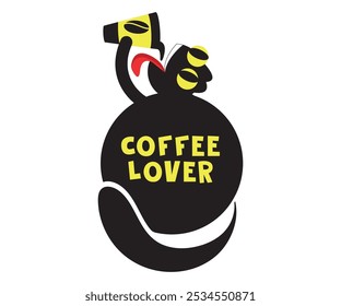Coffe Lover. Funny cat with cup of cofee.