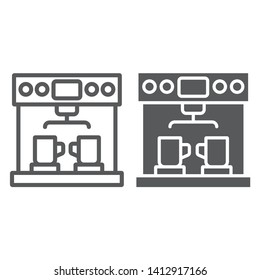 Coffe machine line and glyph icon, coffee and appliance, coffeemaker sign, vector graphics, a linear pattern on a white background, eps 10.