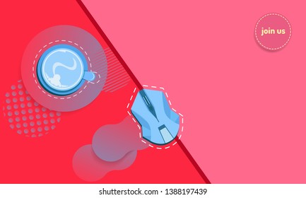 coffe and mouse object find you. abstract paper cut. we hiring and new jobs team members. a chair for candidate. join us. vector illustration eps10