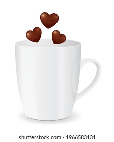 coffe mug with broun heart 3d icon isolated on white background