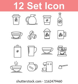 Coffe outline icons set isolated on white background