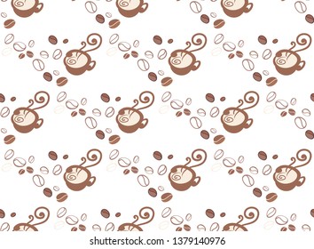 COFFE PATTERN vector, a cup of coffee and grains are scattered in the shape of a rhombus, steam comes from the cup