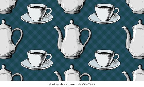 Coffe pot and cups pattern