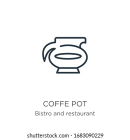 Icono de la olla de café. Icono de eslabón de café lineal delgado aislado en fondo blanco de la colección de bistró y restaurante. Signo vectorial de línea, símbolo para web y móvil