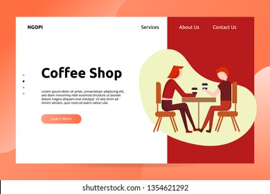 Coffe Shop Banner and Landing Page Illustration